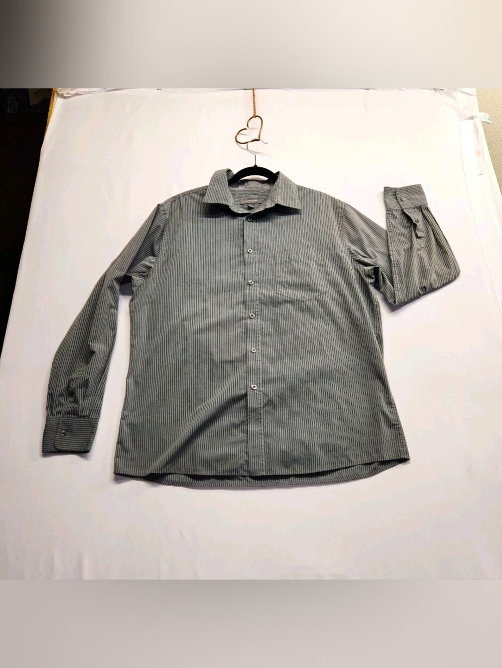 ⭐️Merona Men's Size Large Grey Striped Long Sleeve Dress Shirt Classic Cotton